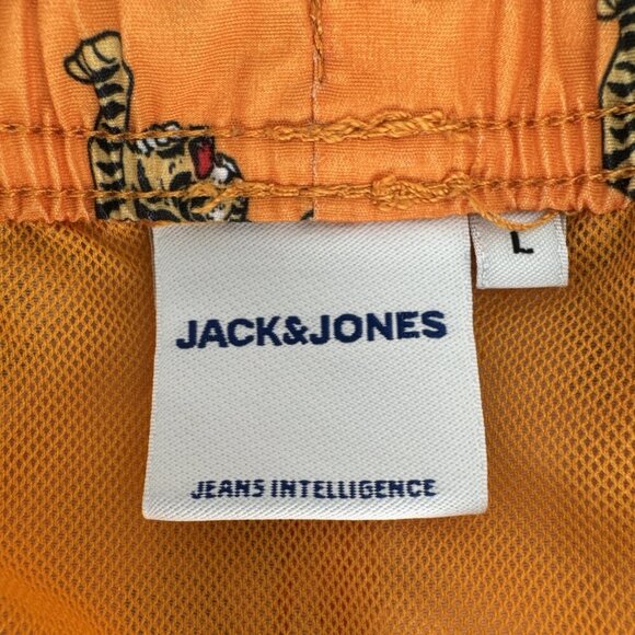 Jack and Jones Swim Shorts Men's Flame Orange Tiger Motif - Size Large - Picture 8 of 11